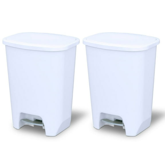 Glad Kitchen Trash Can with Lid and Garbage Bag Rings, 20 Gallon, White, 2 Pack