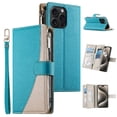 thumbnail image 1 of Funda cartera GANGXUN para iPhone 15 Pro Max , cuero PU con tarjetero, cremallera, correa de mano, soporte y protección 876°, 1 of 6