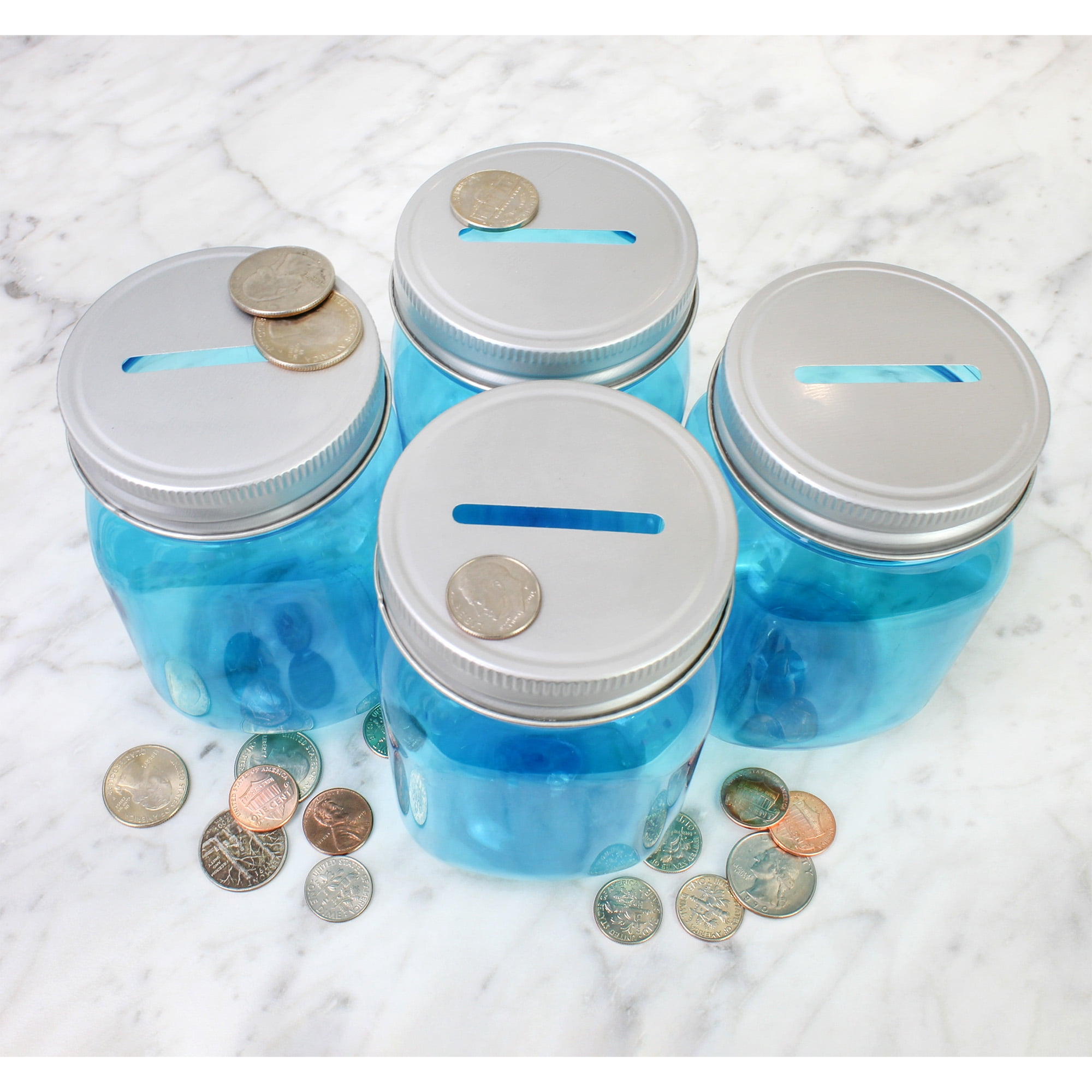 Cornucopia Brands- 16oz Plastic Mason Style Jars with Silver Metal Lids,  Blue 8pk