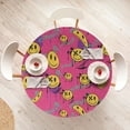 thumbnail image 4 of Ambesonne Emoji Fitted Round Tablecloth, Graffiti Explicit Texts Art, 40"- 44" Diameter, Pink Mustard and Purple, 4 of 5