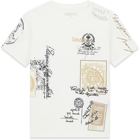 Guess SALT WHITE Boys' Short Sleeve 1981 Postage T-Shirt, US 10