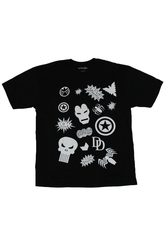 Comics Mens T-Shirt - Classic Heroes Images Logos Smash Pow (Large)
