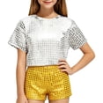thumbnail image 3 of Fozruso Sparkling Dotty Stage Shorts For Girls And Boys – Glimmering Sequin Dance Shorts For Performances And Events for Kids School Daily(Yellow), 3 of 5