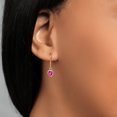 thumbnail image 4 of Gem Stone King 925 Sterling Silver and 14K Yellow Gold Pink Created Sapphire Drop Dangle Leverback Earrings for Women (1.60 Cttw, Gemstone Birthstone, Heart Shape 6MM), 4 of 4
