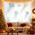 thumbnail image 3 of Jellyfish on White Background with Soft Blue and Navy Lines, Calming Illustration for Ocean Lovers, Marine Life Wall Art, Birthday Gift Tapestry Wall Hanging for Bedroom and Living Room, 3 of 7