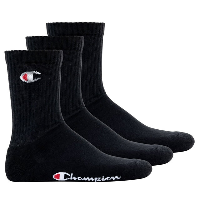 Champion Unisex Calcetines, 3 Pares - Crew Socks Basic Negro EU 35-38