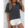 thumbnail image 2 of XCHQRTI Womens V Neck Casual T Shirts Texture Knit Short Sleeve Blouses with Pocket Dressy Summer Work Tops, 2 of 6