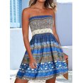 thumbnail image 2 of Summer Dresses for Women Beach Cover Ups Strapless Boho Floral Print Sundress Royal Blue L, 2 of 7