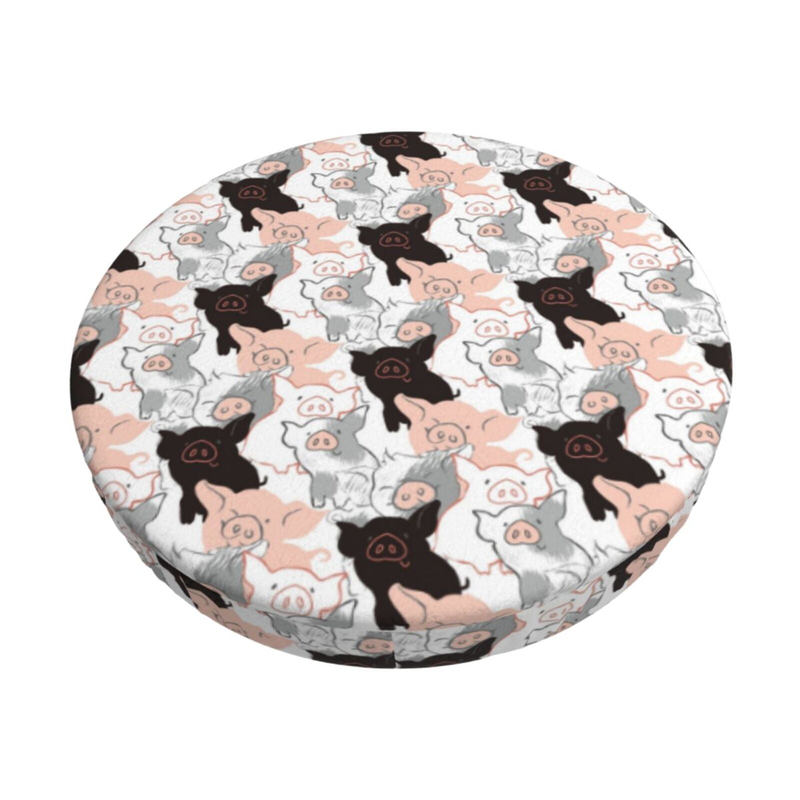 Easygdp Pigs Print Easy To Install Bar Stool Covers&Stool Covers Round&Elastic Stool Cover, Barstool Covers,Washable&Bottom With Elastic Edge-14 inch