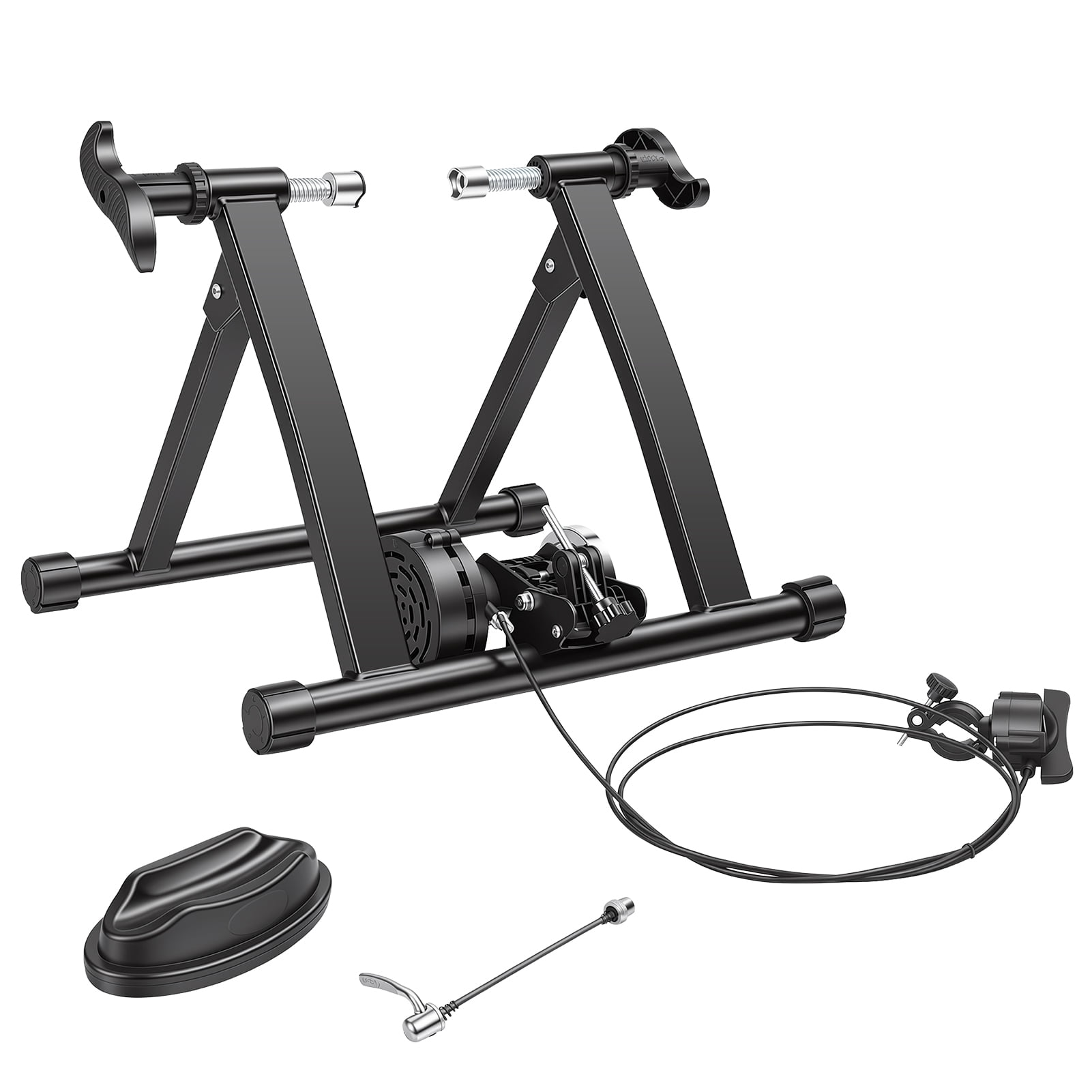 AurumEdge Bike Trainer Stand, Magnetic Stationary Bike Stand Fits 26"-28" and 700C Wheels, Adjustable 6-Level Resistance Bike Trainer with Quick Release Lever and Front Wheel Riser Block Clearance