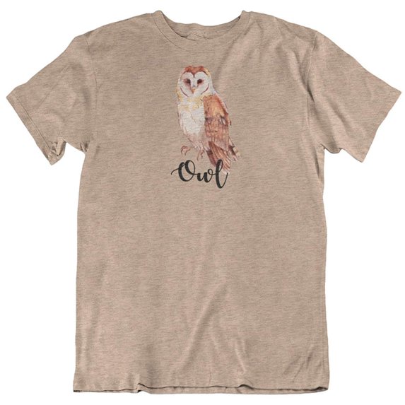 Owl T-Shirt Gift for Souvenir, Traveler, Bird Lovers, Youth, Men and Women Heather Tan