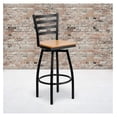 thumbnail image 2 of Drevy HERCULES Series Black Ladder Back Swivel Metal Barstool - Natural Wood Seat, 2 of 8