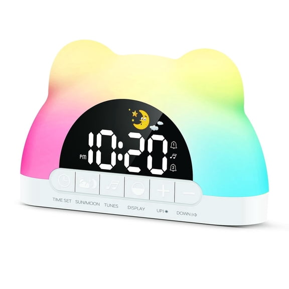 Kids Digital Alarm Clock, Sleep Training Wake Up Clock with 11 Color Night Light & Sound Machine, Alarm Clock for Boys Girls Bedroom Gift