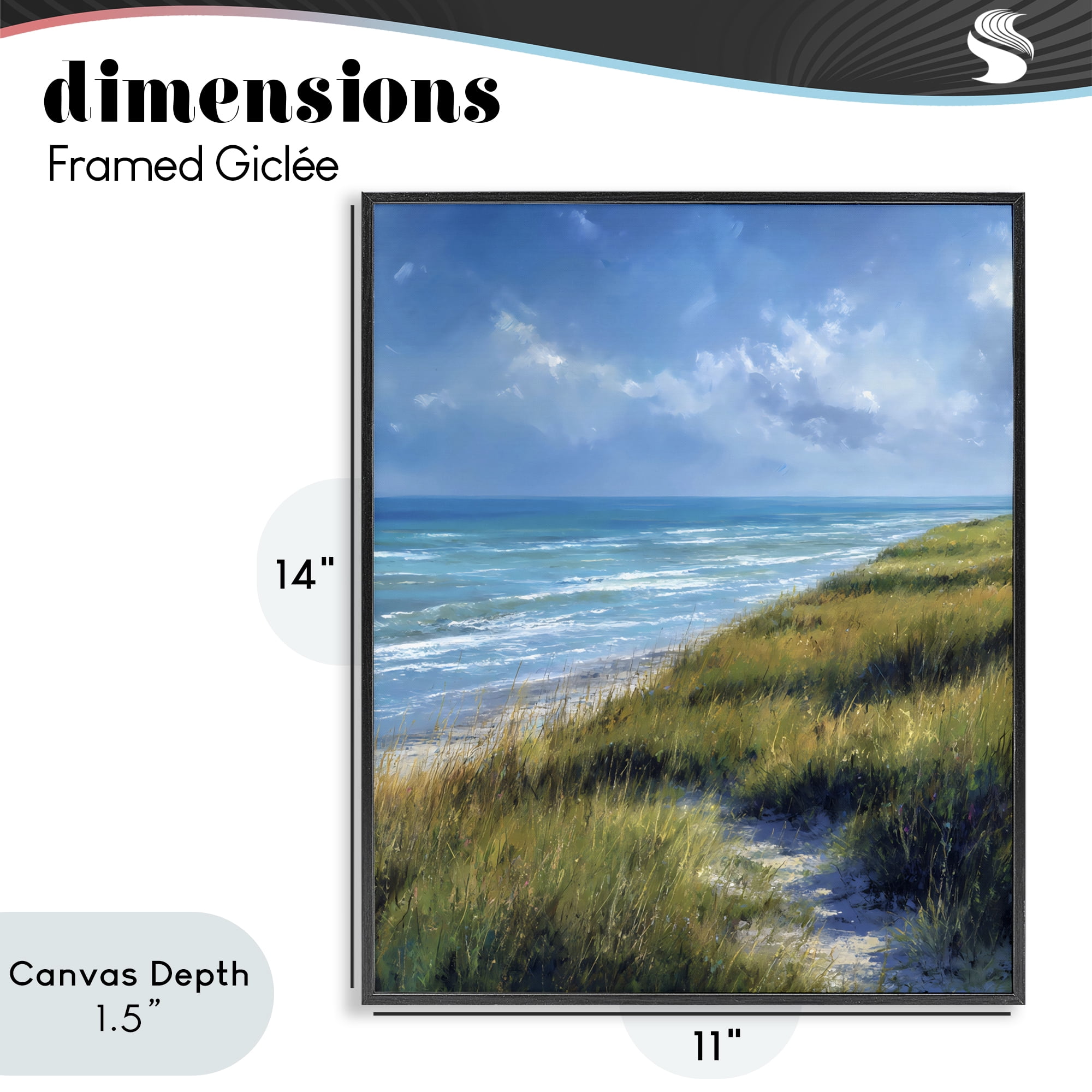 Stupell Industries Coastal Grass & Rolling Waves Black Framed Giclee Art, design by Franklyn Gregory