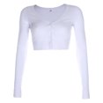 thumbnail image 1 of (Blanco M) Camiseta superior de punto con cuello en V de color sólido sexy para mujer, 1 of 8