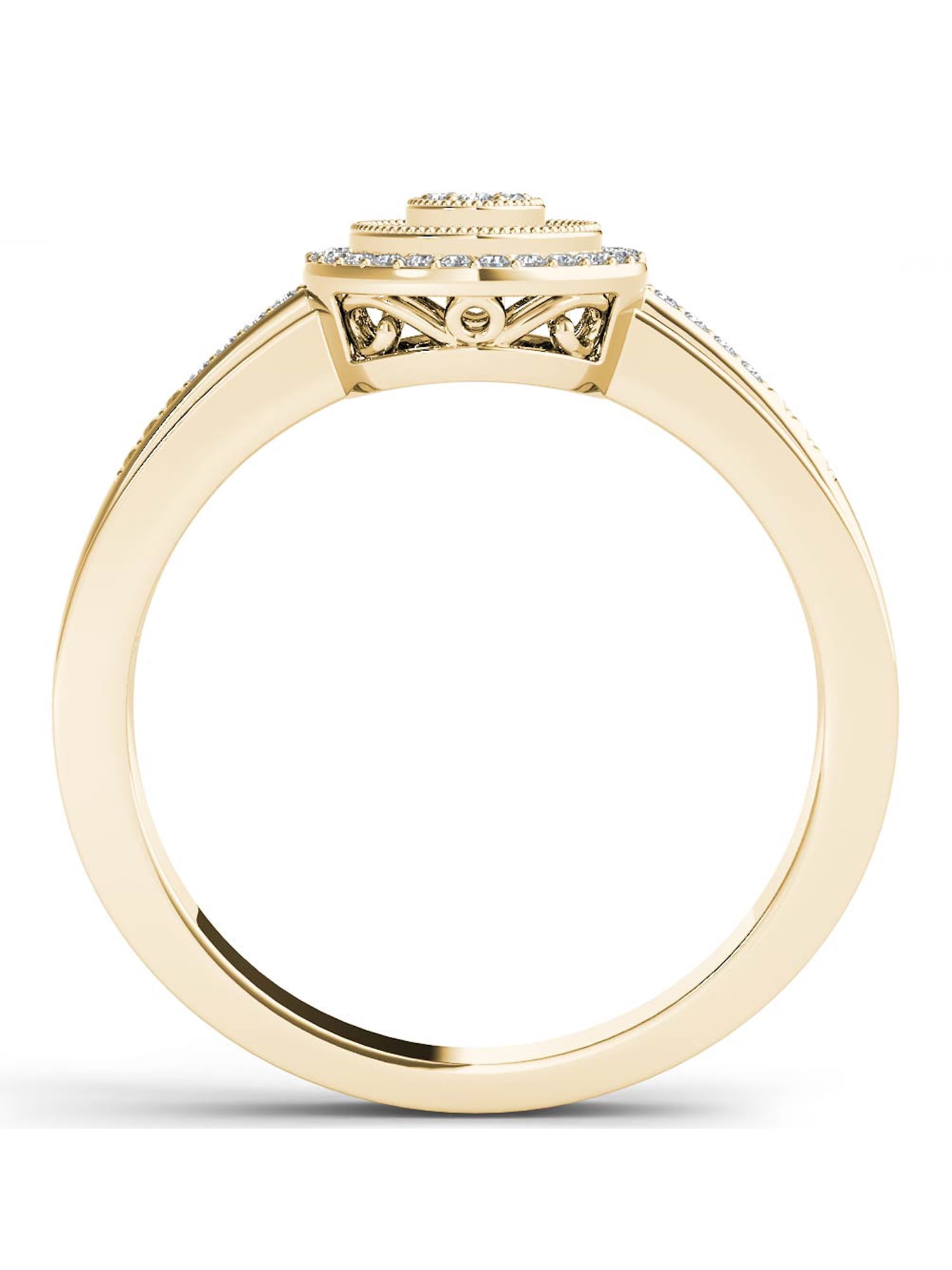 1/6 Carat T.W. Diamond Cluster Double Halo 10kt Yellow Gold Engagement Ring