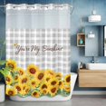 thumbnail image 6 of Summer Flowers No Hooks Shower Curtain with Snap-in Liner Watercolor Sunflower Letter Print Gray Plaid Shower Curtains for Bathroom, Waterproof, Easy Install, Washable 60"x72", 6 of 9