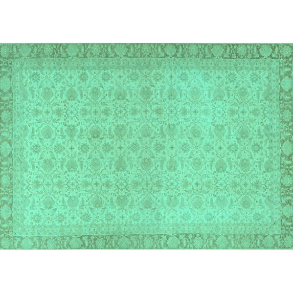 Ahgly Company Machine Washable Indoor Rectangle Oriental Turquoise Blue Traditional Area Rugs, 5' x 8'
