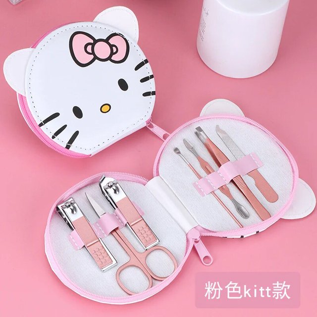 Juego de cortaúñas Kawaii Sanrios Hello Kitty, Mini cortaúñas de dibujos animados, herramienta de Arte de uñas de corazón para niña, juego portátil