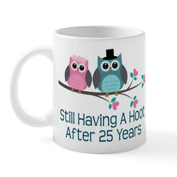 CafePress - 25Th Anniversay Owls Mug - 11 oz Ceramic Mug - Novelty Coffee Tea Cup