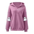 thumbnail image 6 of YOIAVAIOY Womens Halloween Ghost Hoodies Oversized Boyfriend Hooded Sweatshirt Long Sleeve Letter Graphic Pullover Fall Fashion Hoody Tops with Kangaroo Pocket Pink L, 6 of 6