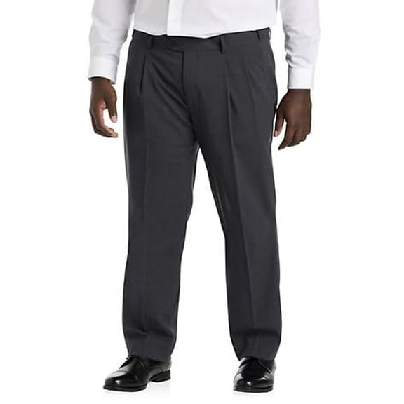 Perfect Fit Waist-Relaxer Pleated Suit Pants Charcoal 46 x 30