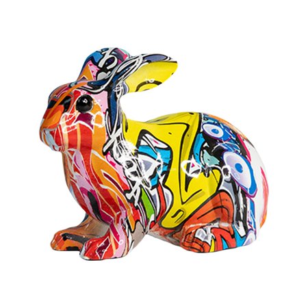 TFFR Easter Resin Rabbit Statue Cute 3D Oil Graffiti Rabbit Ornament Decoration Craft Statue Suitable for Indoor Outdoor Home Garden Terrace Cafe Party Decoration