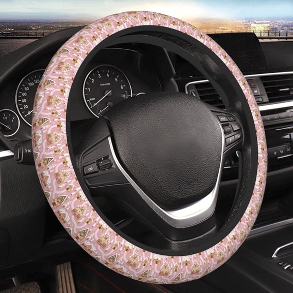 Yiaed Gingerbread Houses Pink Wonderland Steering Wheel Cover,Universal 15 Inch Anti Slip Steering Wheel Protector Car Accessories Interior for Auto Truck SUV