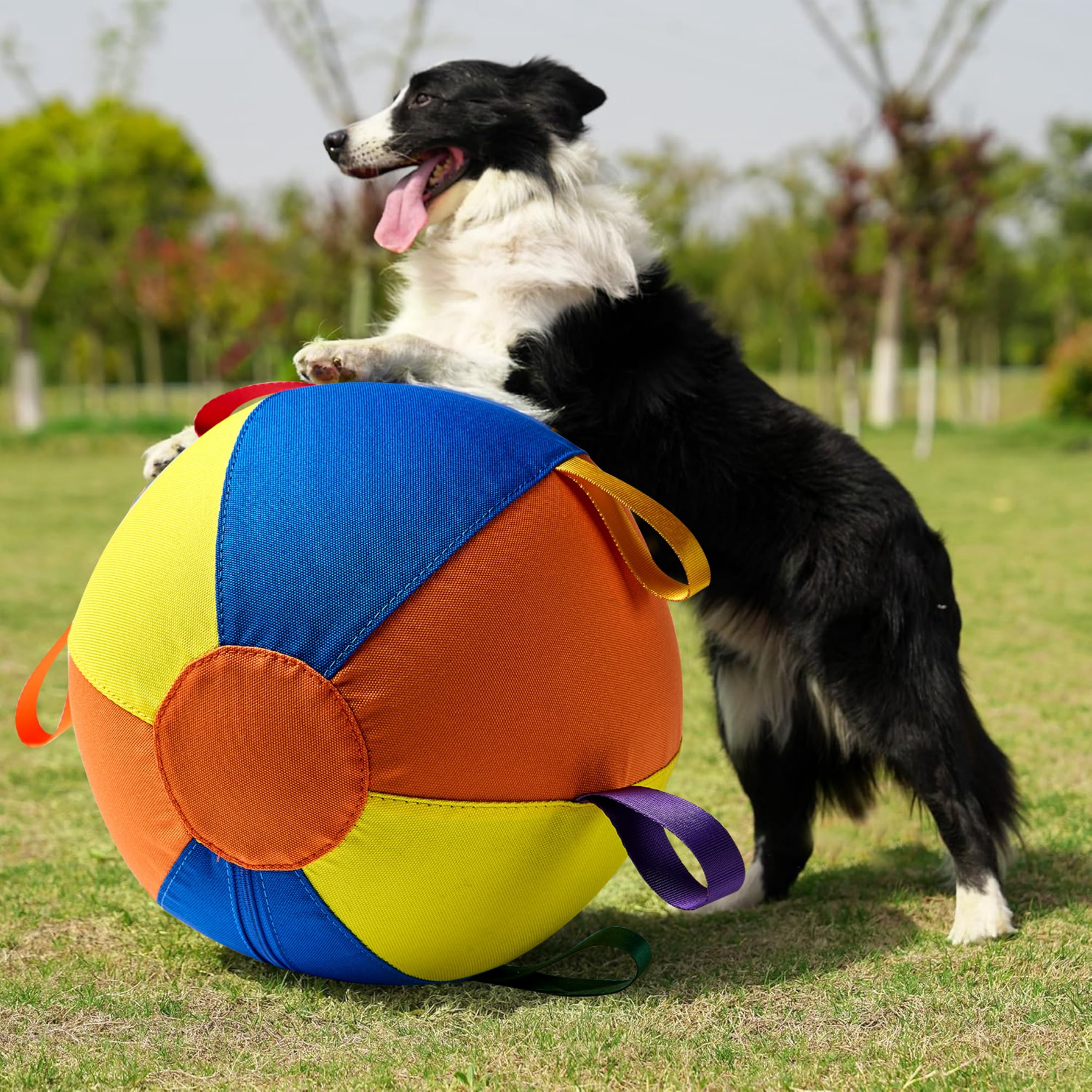Calming Jumbo Ball for Dogs, Herding Ball Toy for Medium Large Dogs, Tear Resistant Inflatable Exercise Ball with Durable Handle Cover Pump(17.7")