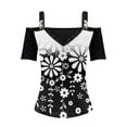 thumbnail image 4 of Blusa túnica de manga corta con cuello en V suelta con estampado floral roto para mujer Fridja  hj3806, 4 of 7