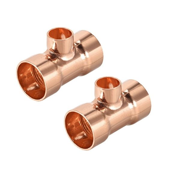 1/2-inch x 7/8-inch Copper Reducing Tee Copper Pressure Pipe Fitting for Plumbing Supply and Refrigeration 2pcs