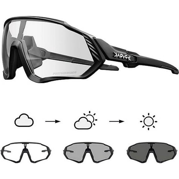 KAPVOE, UV Protection Durable Unisex Cycling Sunglasses, Photochromic, Dark Gray