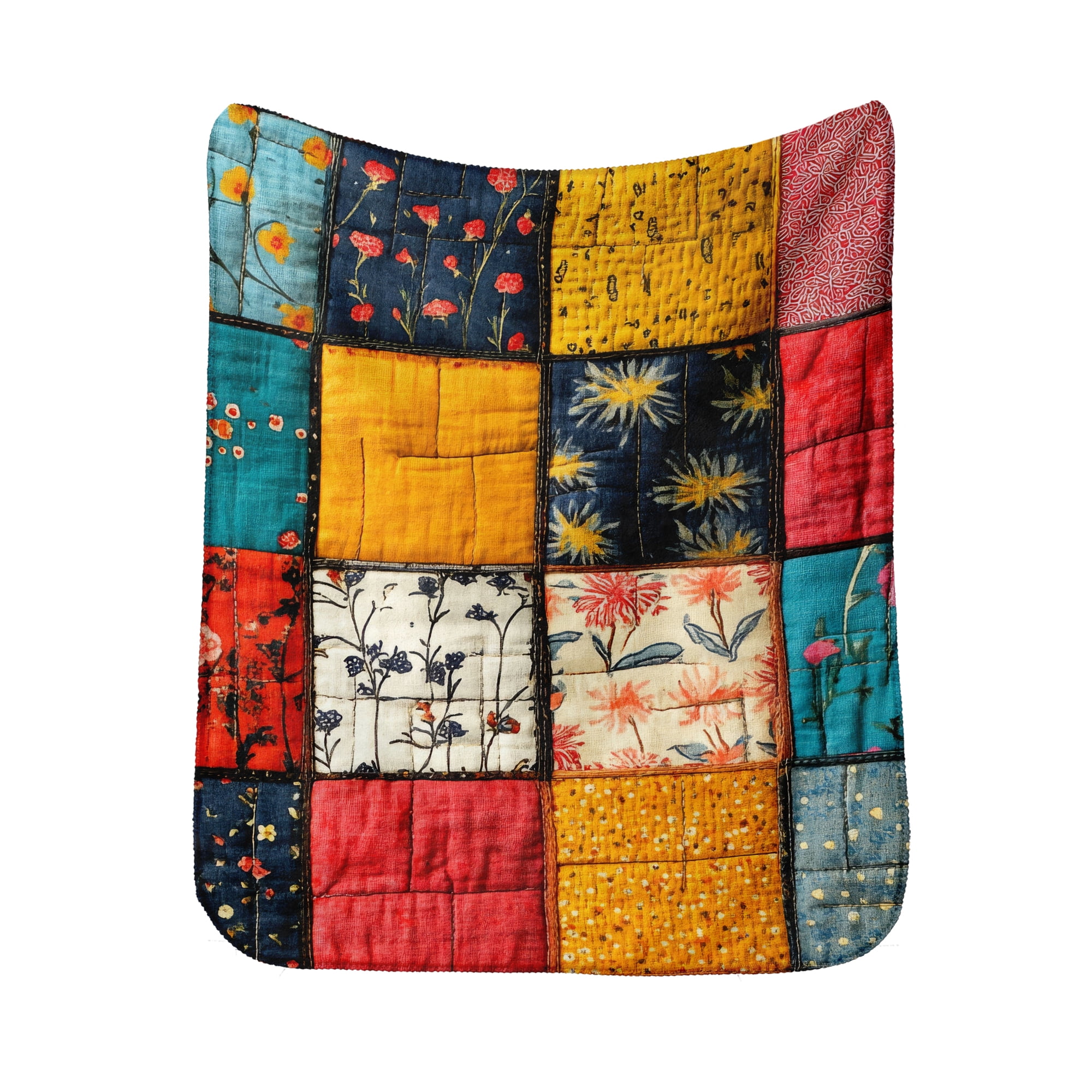 Sherpa Fleece Twin Blanket 60"x80" Reversible Plush Fluffy Blanket, Double-Layer Super Soft Flannel Blanket for Sofa, Couch, Bed, Patchwork Floral Pattern