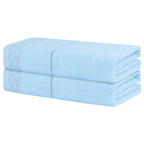 Toallas de baño grandes de algodón tejido, paquete de 2 toallas suaves, se secan más rápido y son ligeras para el baño, azul 28' x 56'