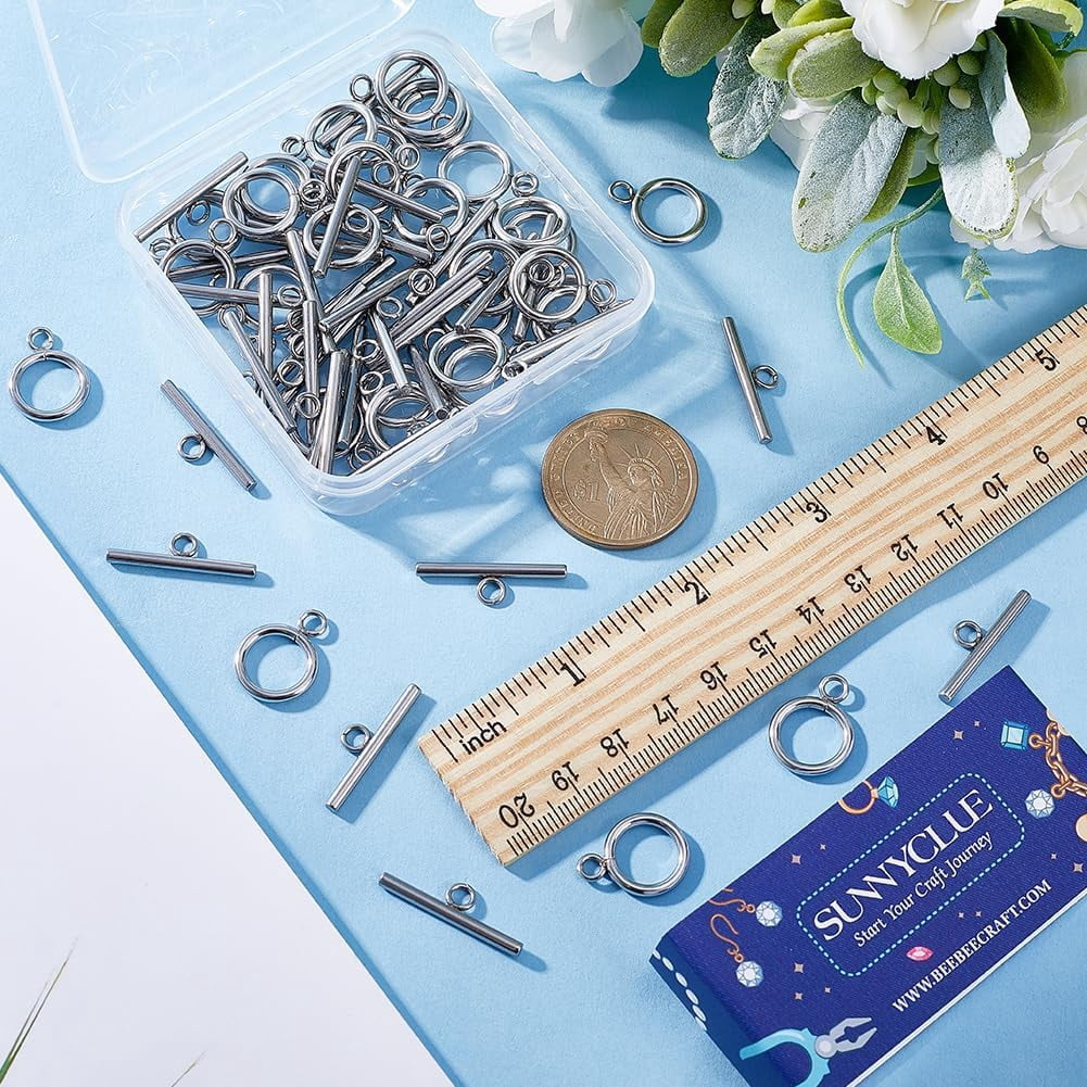 40 Sets Silver Flower Toggle Clasps - Antique Alloy Jewelry Making Clasps For Bracelets & Necklaces