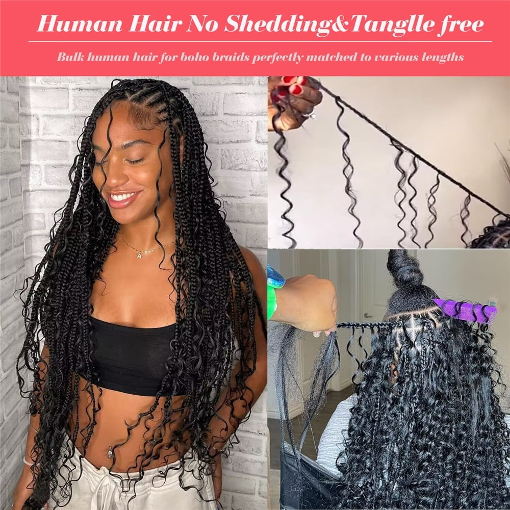 Human Braiding Hair 100g No Weft Deep Wave Bulk Human Hair Bundles for Boho Braids