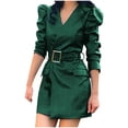 thumbnail image 1 of Pompotops Mode Automne et Hiver Femmes Sexy Col en V Manches Longues Robes Longues Unies en Solde, 1 of 6
