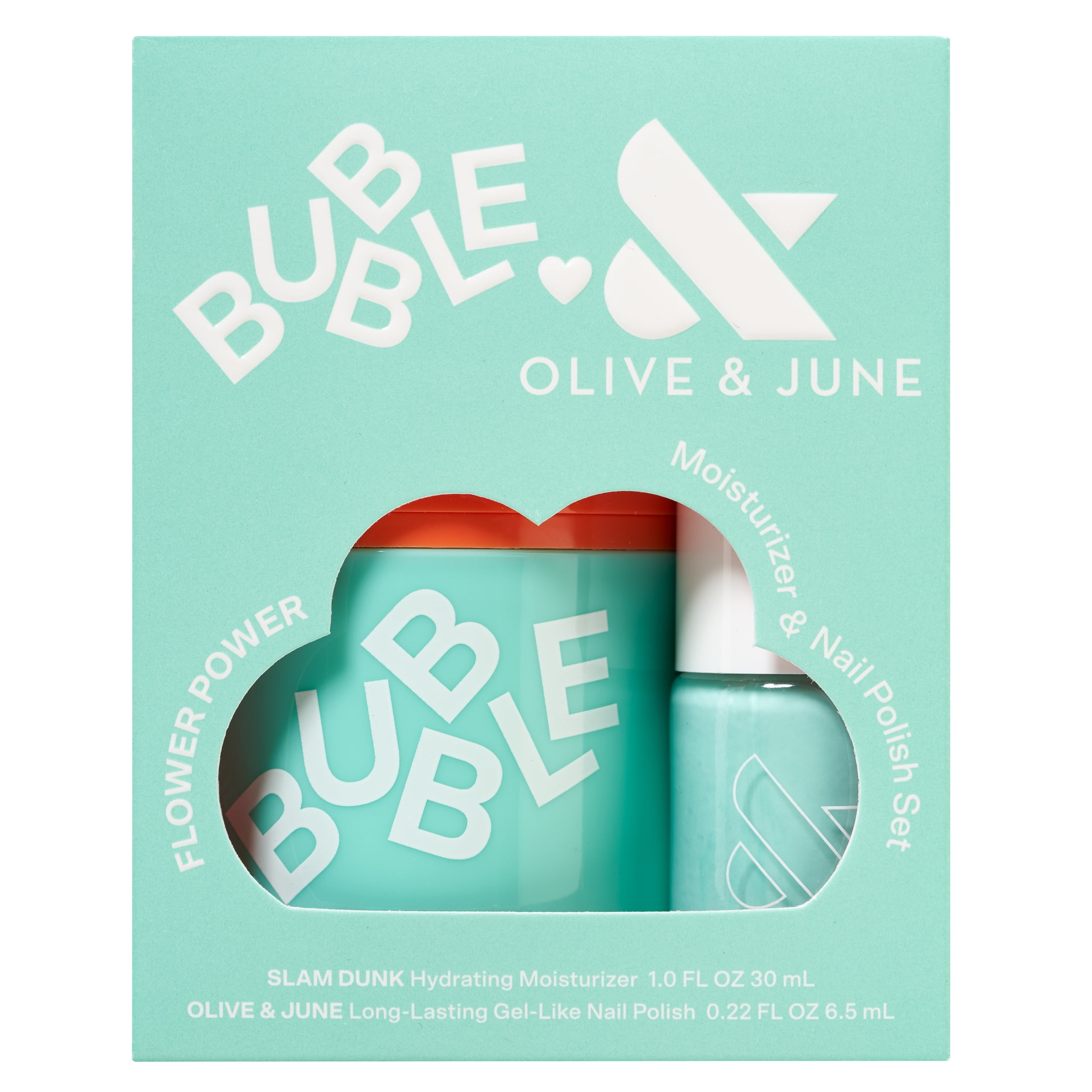 Bubble Skincare Flower Power Slam Dunk Moisturizer & Nail Polish 3-Piece Set, Includes Olive & June Long Lasting Nail Polish & Flower Nail File
