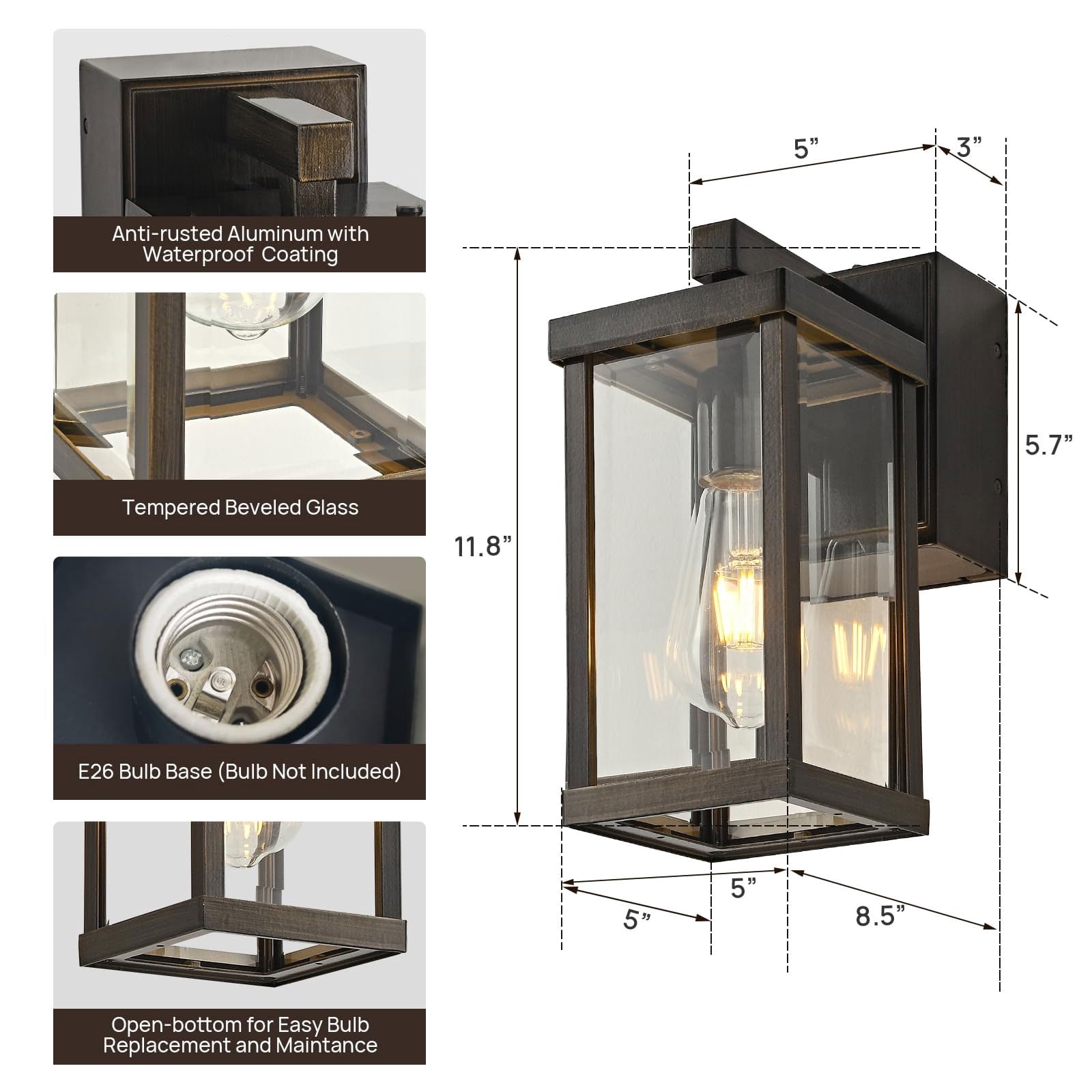 Porch Lights with GFCI Outlet, Dusk to Dawn Sensor Outdoor Lights Waterproof Anti-Rust Wall Sconce Lantern, Exterior Fixture for House Front Door Patio Garage, Gold Brown,1 Pack