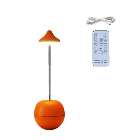 Cinvoph LED Desk Lamp, Adjustable Height Desk Light with Remote Control Bedside Lamp for Bedroom, Living Room, Office Reading, Study, Workbench USB Charging 3.5"-12"H, Orange