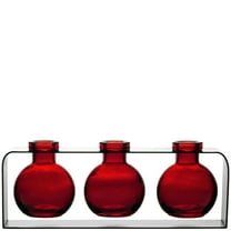 Couronne Co. Trivo Three Recycled Glass Vases with Metal Stand, Table Top Flower Vase Décor - Red