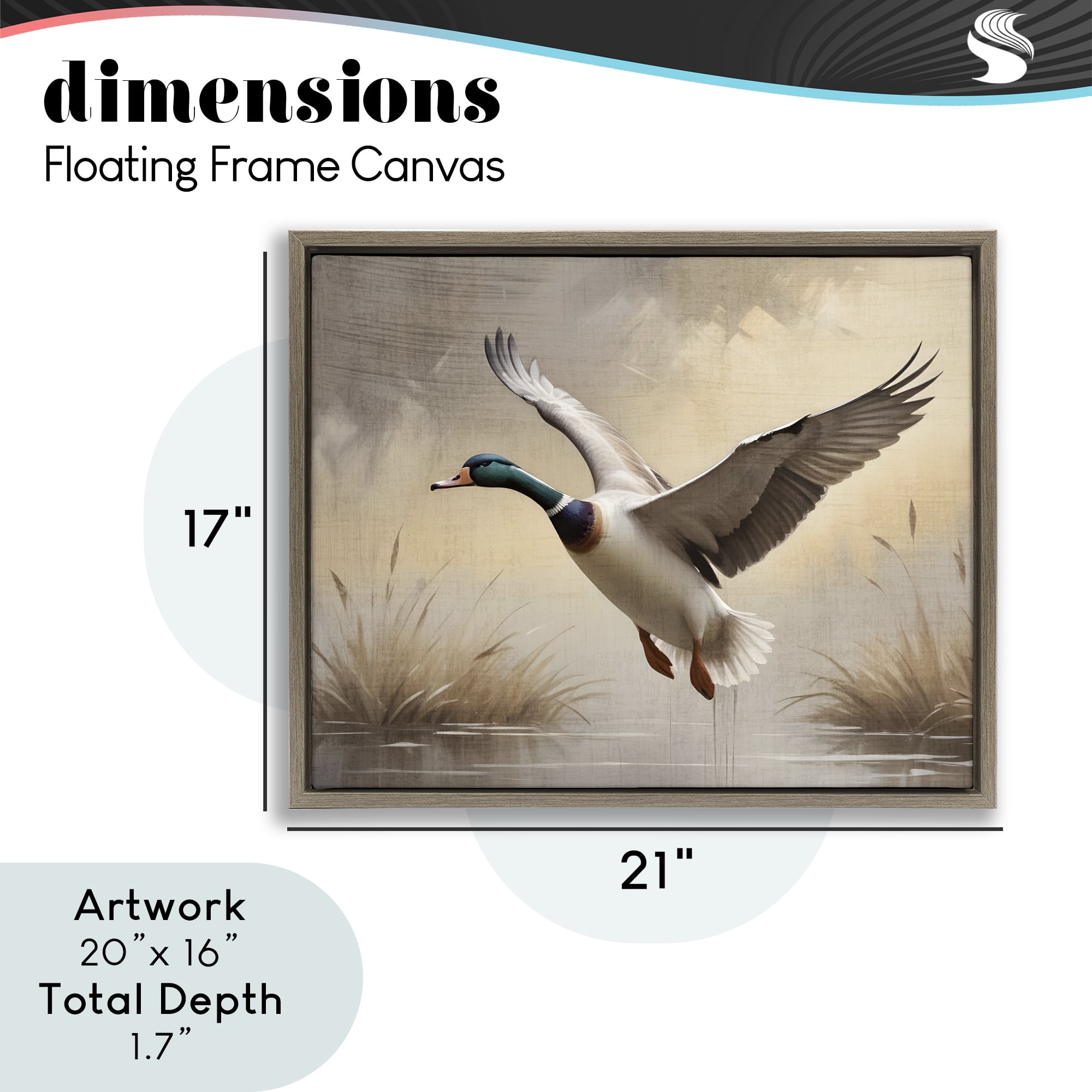 Stupell Industries Gliding Mallard over Wetlands Brown Framed Floater Canvas Wall Art, design by Susan Arnot