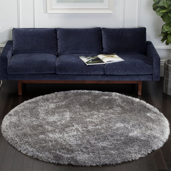 SAFAVIEH Luxe Paxton Solid Plush Polyester Shag Area Rug, Grey, 6' x 6' Round