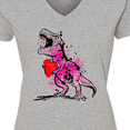 thumbnail image 4 of Inktastic Valentine's Day Graffiti T-Rex with Heart Shaped Candy Box Women's V-Neck T-Shirt, 4 of 5