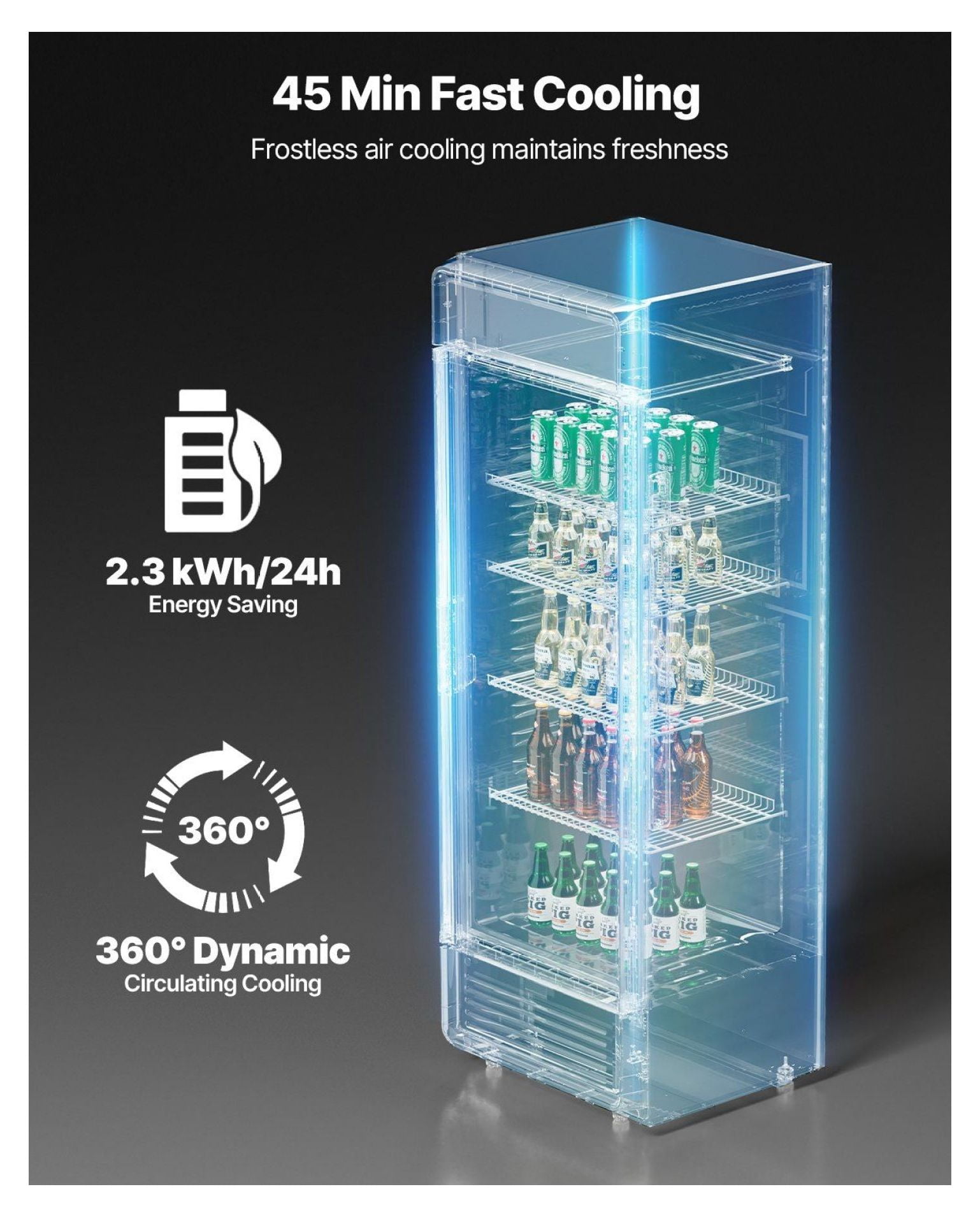 Commercial Refrigerator 13.3 cu ft Glass Door Merchandiser, Beverage Cooler Display Fridge, Adjustable Shelves, Frost-Free, LED Lighting