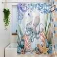 thumbnail image 3 of Summer Ocean Octopus Shower Curtain, 72" x 72", Nautical Colorful Sea Fish Coral Starfish Seashell Waterproof Bathroom Curtain Washable Shower Curtain Set with 12 Hooks, 3 of 8