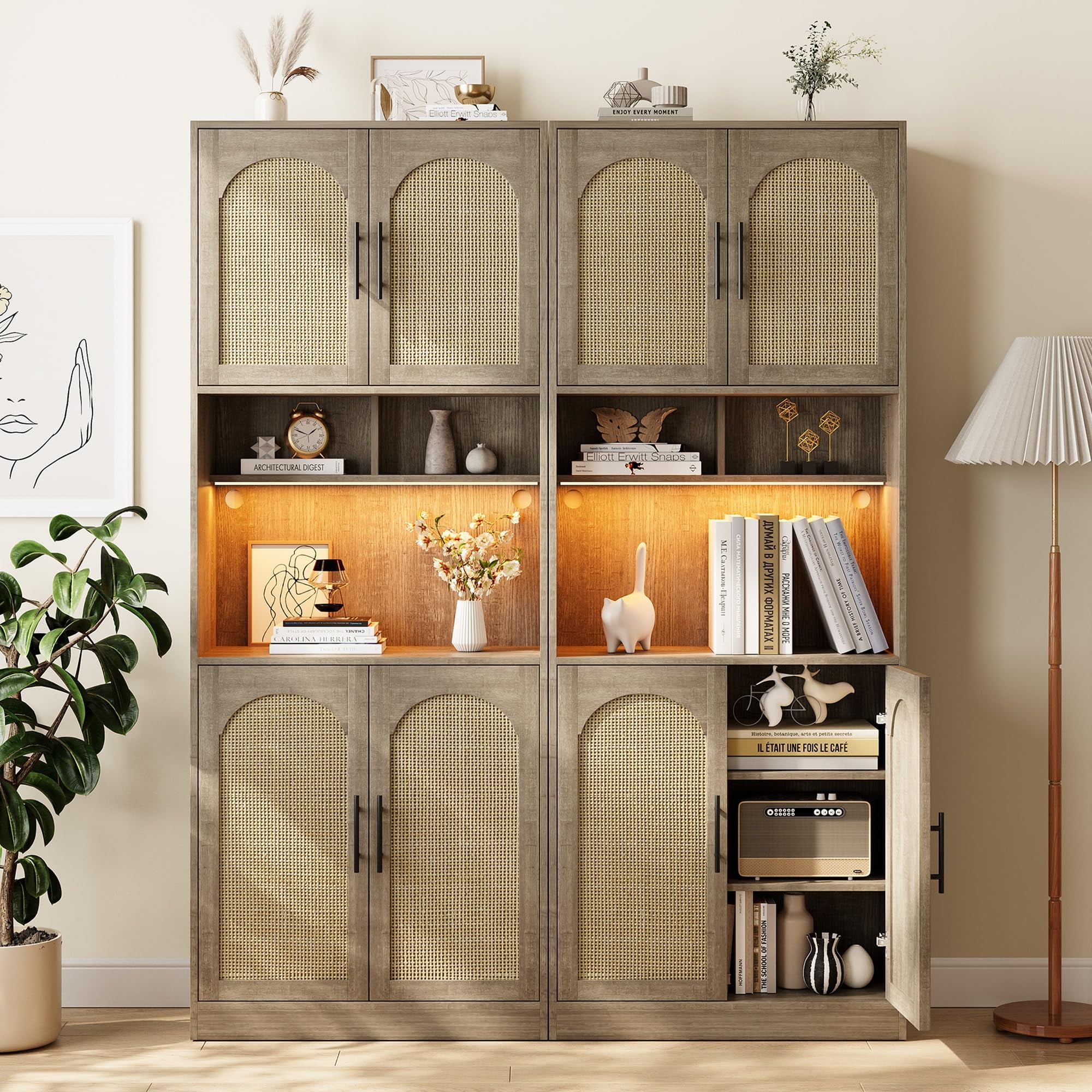 71" Tall Kitchen Storage Cabinets,Pantry Cabinet for Kitchen Storage with LED Light,Microwave Stand with Storage,Freestanding Kitchen Hutch,Kitchen Pantry Storage Cabinet with Microwave Shelf