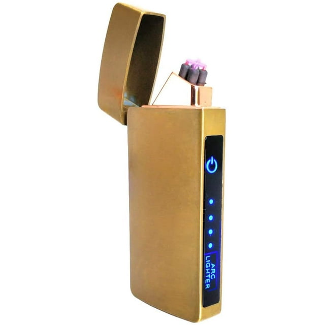 USB Plasma Lighter Flameless Electric Double ARC Dual Pulse Torch Rechargeable Lithium Power Battery (Infinity - Spanish Gold)