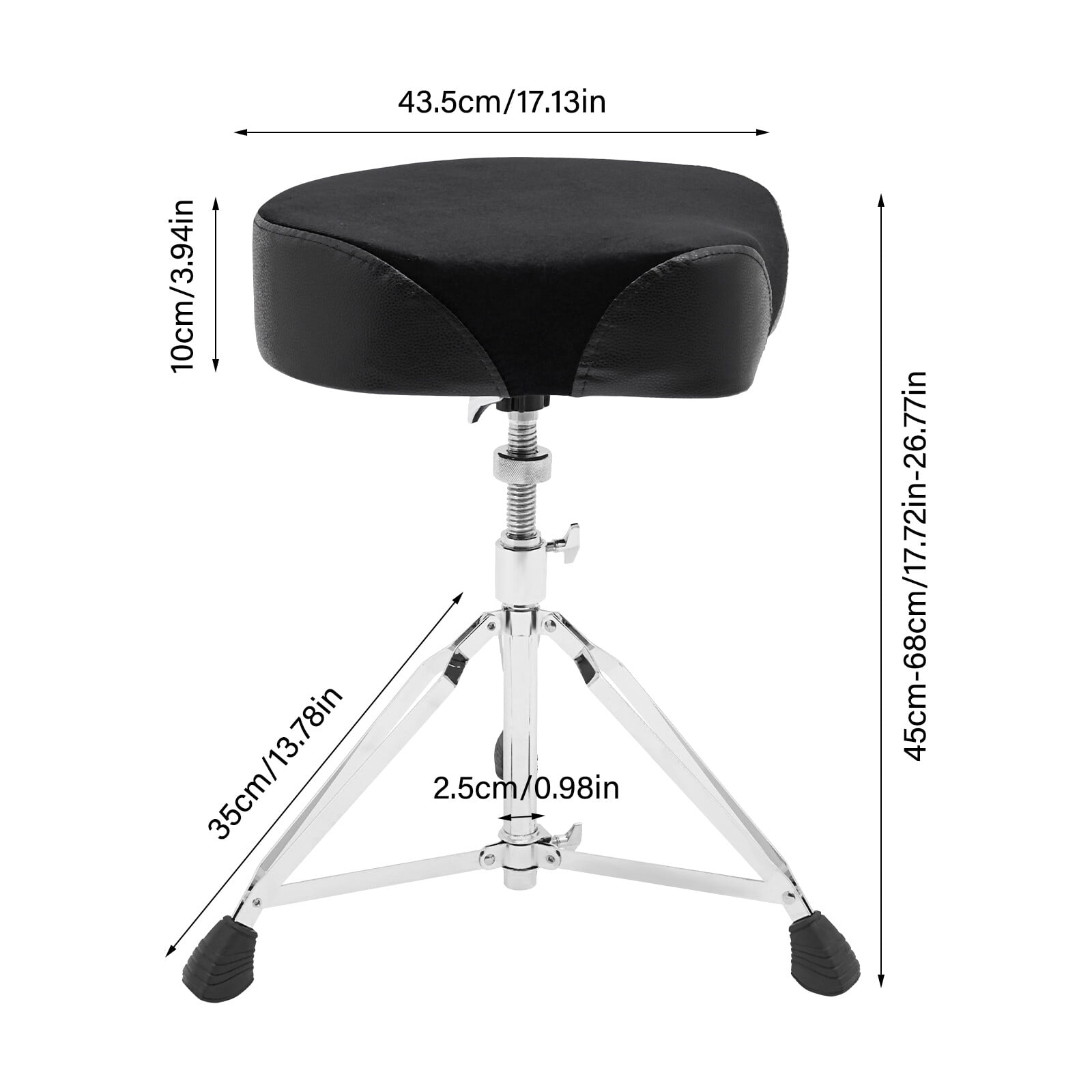 DENEST Adjustable Drum Stool, Rotating Drum Throne with PU Velvet Seat, Spindle Height Lift for Drummers, Comfortable Cushioned Drum Seat