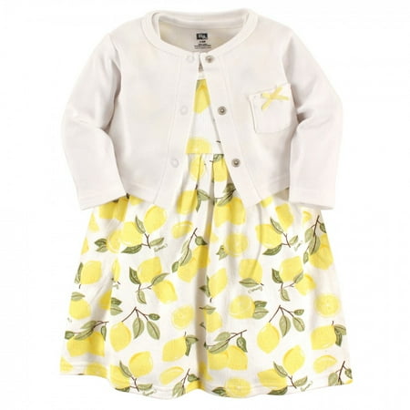 

Hudson Baby Infant and Toddler Girl Cotton Dress and Cardigan 2pc Set Lemon 0-3 Months